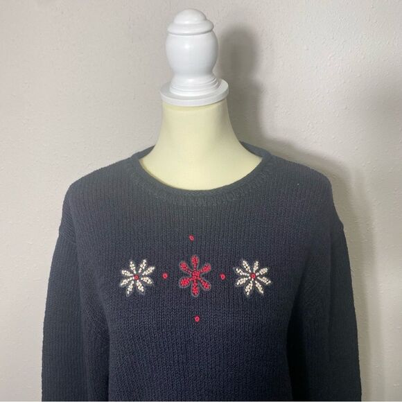 Vintage Woolrich Christmas Snowflake Black Knit Sweater Women's Size XL - Picture 10 of 14